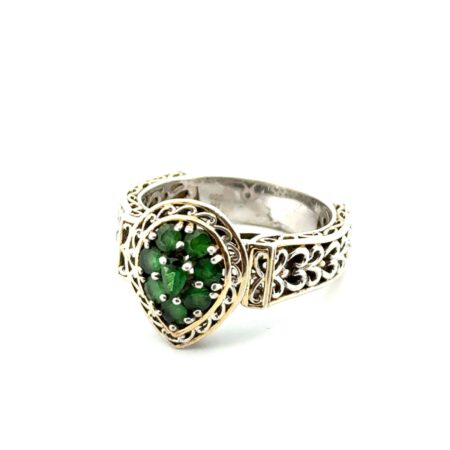 Size: 11 Green Travorite Cluster 925 Sterling Silver Ring 6.6g