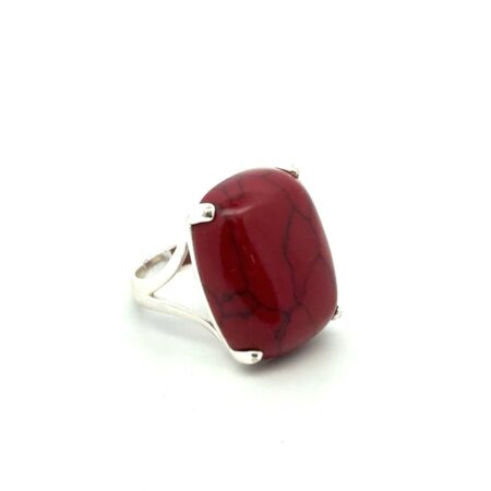 .925 Sterling Silver Square Cut Red Jasper Stone Ring, Size - 9, 9.6g