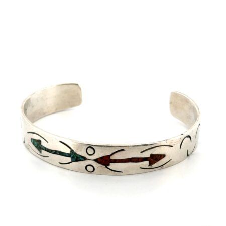 6.5” Navajo 925 Sterling Silver Turquoise & Coral Cuff Bracelet 19.4g