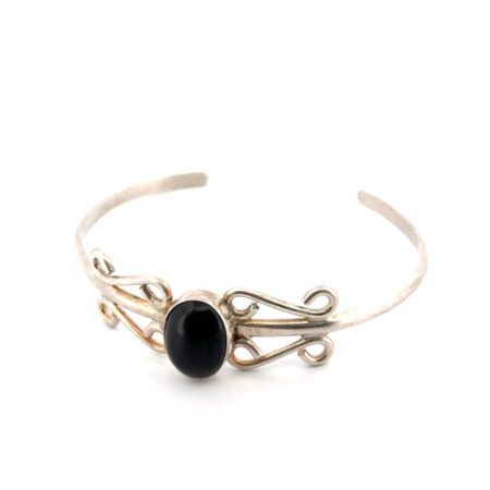 6.5” Onyx Cabochon 925 Sterling Silver Cuff Bracelet 10.5g
