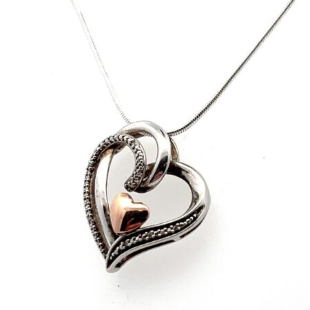 19” 925 Snake Chain w/ JWBR 925 10k Yellow Gold Open Heart Diamond Pendant 3.9g