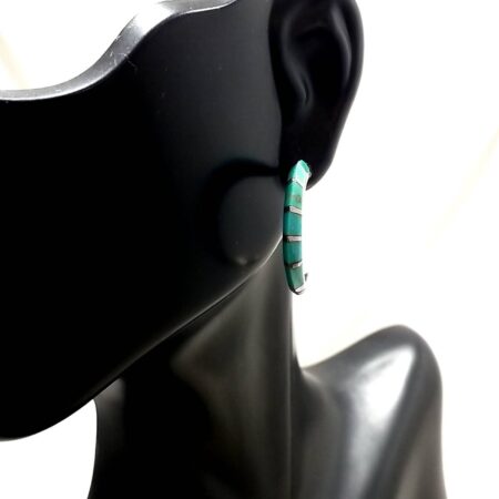 JM .925 Sterling Silver Turquoise Inlay Half Hoop Earrings 4.6 Grams