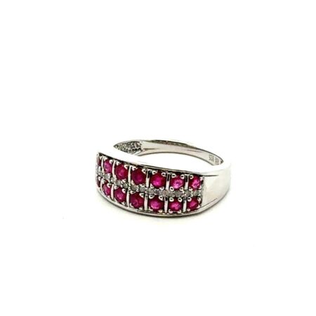 .925 Sterling Silver Ring 10 Rubies, 1 Row 9 Diamonds, Marked FDJ, Size 9, 4.2g