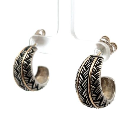 .925 Sterling Silver & 14k Gold Accent Herringbone Pattern Earrings 12.5g