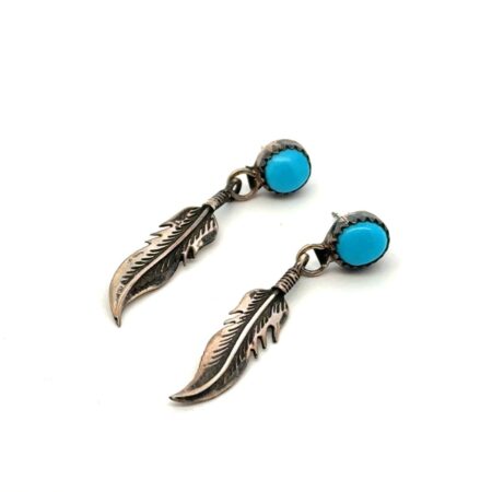 Vintage .925 Sterling Silver Native American, Feather Turquoise Earrings, 3.3g