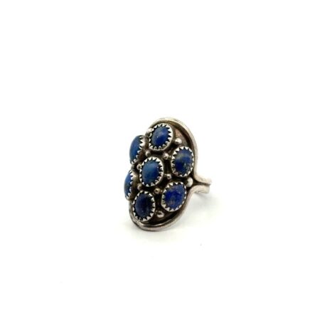 .925 Sterling Silver Lapis Lazuli Cluster Ring, Native American, Size 5.75, 6.7g