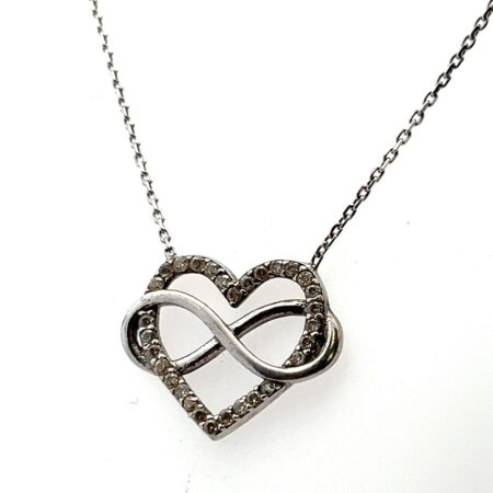 16”-18” 925 Sterling Silver Infinity Heart Cubic Zirconia Pendant Necklace 2.4g