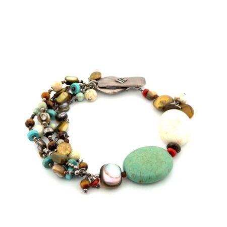 7” Silpada 925 Sterling Silver Multi-Stone Beaded Bracelet Retired 25.7g