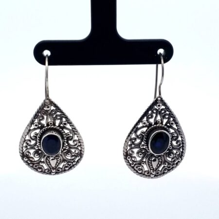 925 Sterling Silver Sapphire Filigree Drop Earrings 8.6 Grams