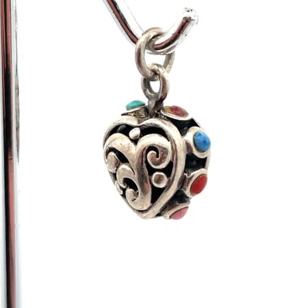 Vintage .925 Sterling Silver Black Onyx Heart Pendant Two Sided Multi Stone 2.7g