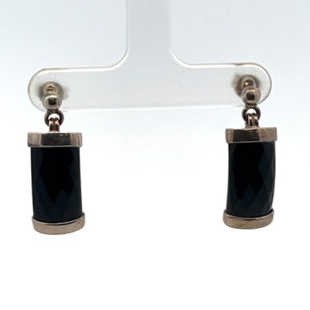 Vintage Sterling Silver Diamond Cut Onyx Stud Earrings - 4.1 Grams