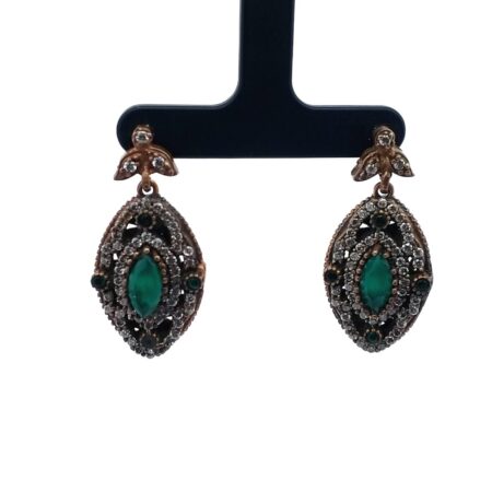 Copper on Sterling Silver Emerald Green CZ Dangle Earrings 12.7 Grams