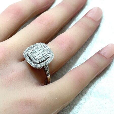Sterling Silver Double Halo Diamond Ring by "RL" - Size 9
