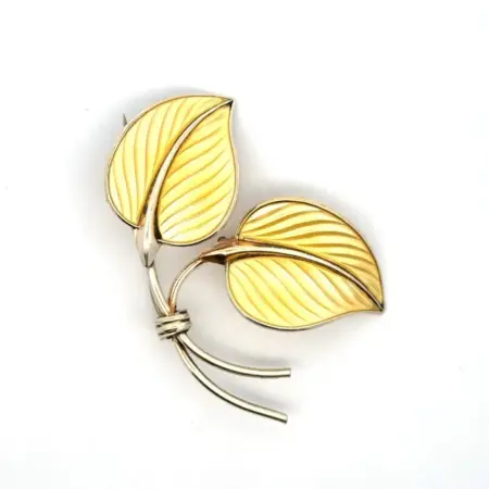 Vintage .925 Sterling Silver Enamel Double Leaf Brooch/Pin; Norway, 10.3g