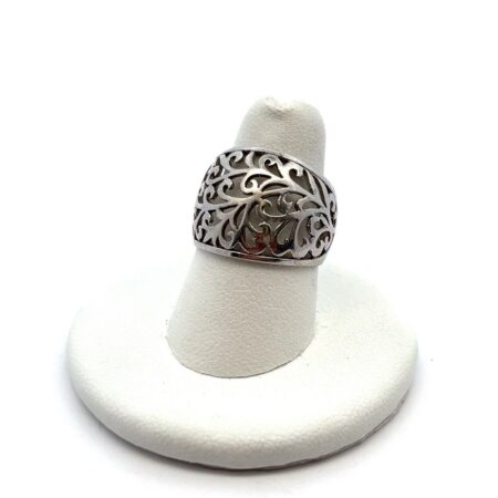 925 Sterling Silver Open Work Filigree Wide Band Ring Size: 7.5