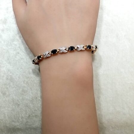 Sterling Silver Gold Vermeil Sapphires 7.25" Tennis Bracelet 10.6 Grams