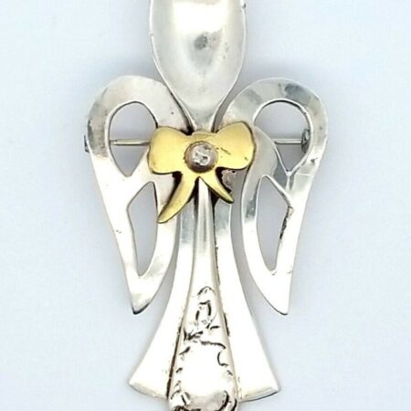 925 Sterling Silver Angel Spoon with Gold-Tone Bow Brooch/Pin 12.1 Grams