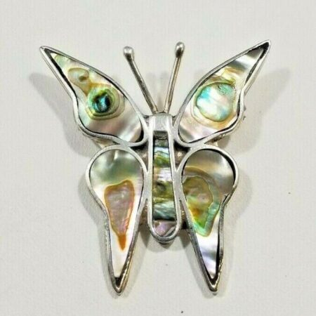 Taxco Mexico .925 Sterling Silver Mother Of Pearl inlay Butterfly Pin