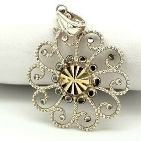 10k / .925 Sterling Silver Flower Style 1 Inch Pendant ( 2.9 Grams )