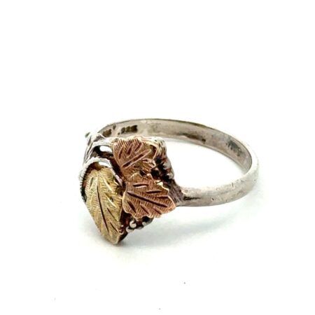 Black Hills Gold Leaf 12k + .925 Sterling Silver Ring, Size-7, 2.7g