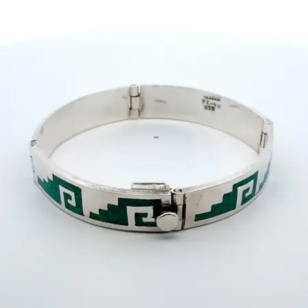 Sterling Silver Taxco Turquoise Chip Inlay 7.5" Bracelet 42.6 Grams