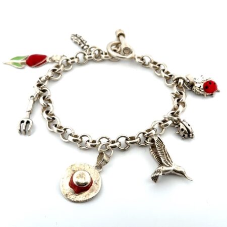 6.5” - 925 Sterling Silver Gardening Theme Charm Bracelet (7 Charms) 28.1g