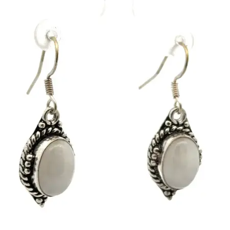 .925 Sterling Silver Vintage Moonstone Dangle Earrings 9.4g