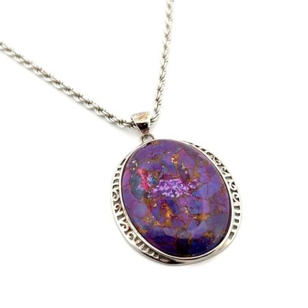22” - 925 Sterling Purple Copper Turquoise Pendant Rope Chain Necklace 35.4g