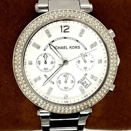 Michael Kors Womens Watch Parker MK5353 Chronograph Silver Comes W/ Box &Booklet