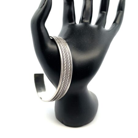Sterling Silver Twisted Rope Design Cuff Bracelet - 7" Wrist