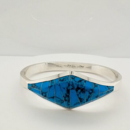 Taxco Mexico Turquoise Hinged Bangle Bracelet - 7 Inch Wrist