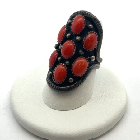 Vintage 925 Sterling Silver Zuni Native American Coral Ring Size: 7