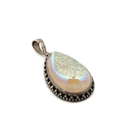 Vintage Sajen NI 925 Sterling Silver Tear Drop Shaped Druzy Quartz Pendant, 7.6g