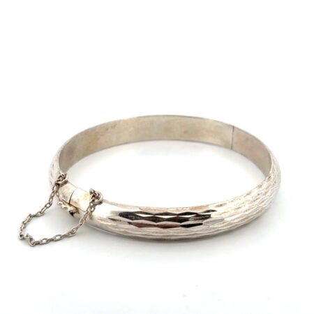 7.5” Diamond Cut 925 Sterling Silver Hinged Bangle Bracelet 11.5g