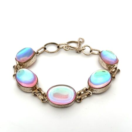 7” Aurora Borealis Art Glass 925 Sterling Silver Bracelet 28.5g