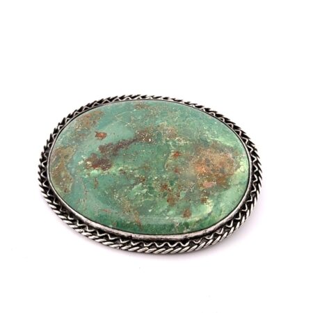 Large 925 Sterling Silver Green Turquoise Brooch/Pin 65g