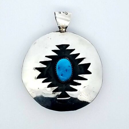 A. Henry Navajo Sterling Silver Oval Shaped Turquoise & Large Onyx Pendant 34.3G