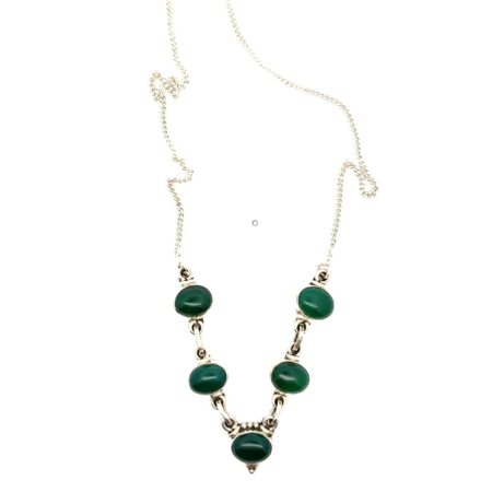 16” .925 Sterling Silver Green Stone Necklace, 11.7g