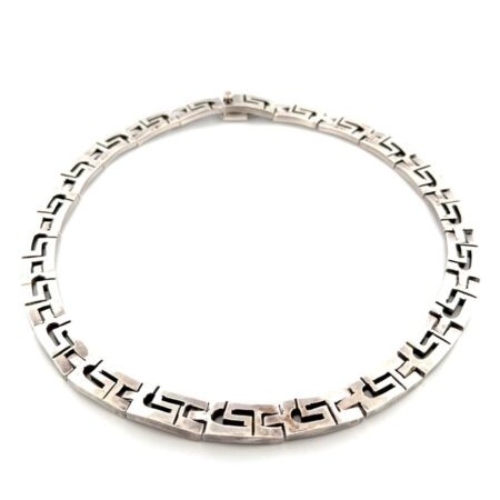15.5” Taxco Mexico 925 Sterling Silver Greek Key Choker Necklace 110g