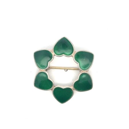 Volmer Bahner 925 Sterling Silver Green Enamel Heart Brooch/Pin, Denmark, 4.2g