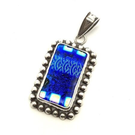 950 Silver Blue Dichroic Rectangle Glass Pendant 22.1g