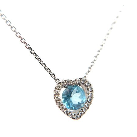 16" Blue Topaz 14k White Gold Charm Necklace 2.71 grams
