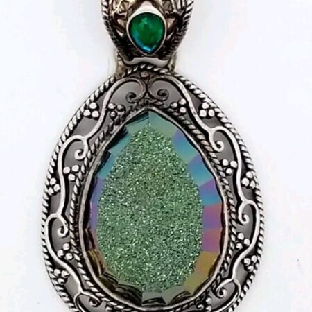 Vintage Sterling Sajen Druzy w/ Caribbean Quartz & Pear-Shape Blue Topaz Pendant
