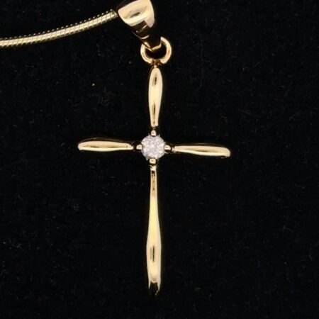 18” Gold Vermeil .925 Cross w/White Sapphire Pendant Necklace, 5.6g