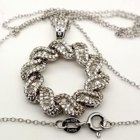 925 Sterling Silver CZ Cluster Pendant With 18 Inch Chain 6.4 Grams