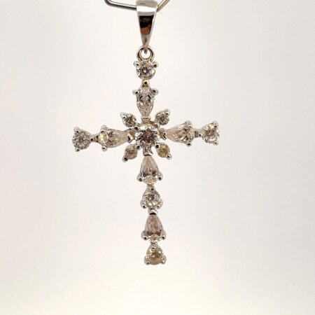 Sterling Silver Cubic Zirconia Cross Marked JJT