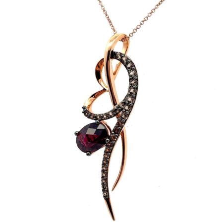 LeVian 14k Rose Gold 18” Necklace w/ 14k Rose Gold Garnet Quartz Pendant 6.5g