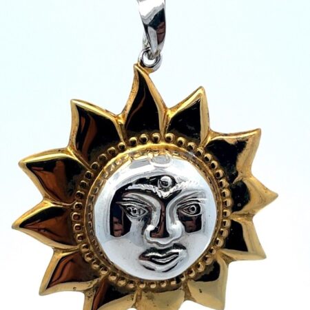 925 Sterling Silver Two Tone Sun Face Pendant 9.1 Grams