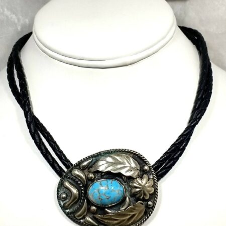 Navajo Sterling Silver Turquoise Bolo Tie 18.3 Grams Signed J.Germani Mexico