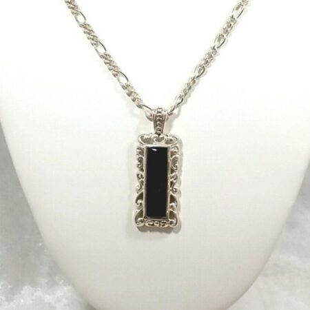 Sterling Silver Karazia S.P.A. 24" Figaro Necklace With 25mm Onyx Pendant